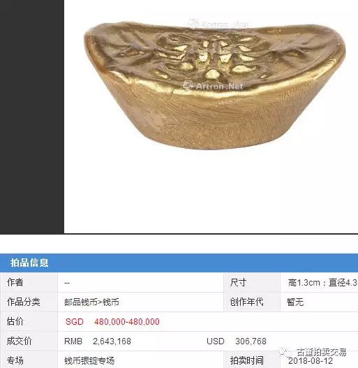 清代寿字纹金锭目前市场价格多少