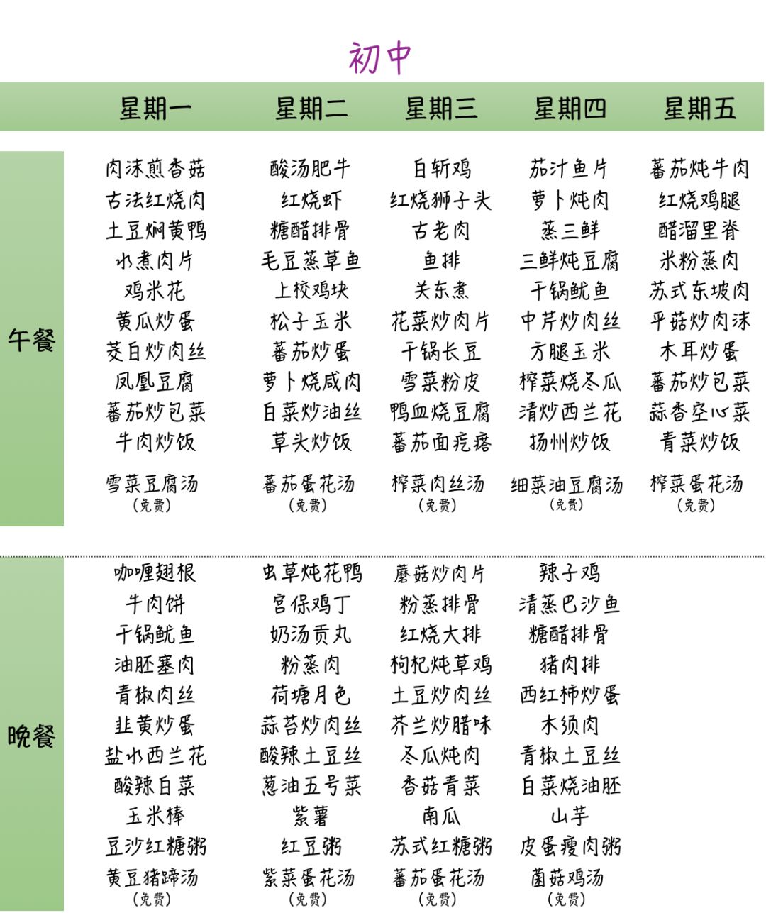 一周菜单设计图图片