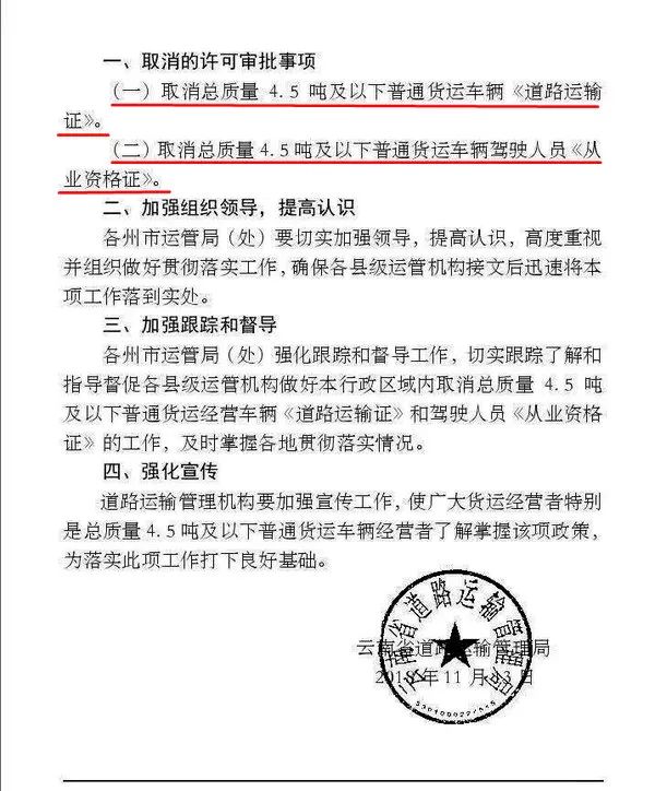 5噸及以下普通貨運車輛《道路運輸證》和《從業資格證》的通知.