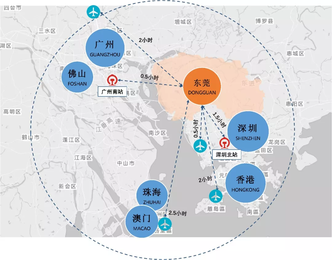 香港国际机场,粤港澳核心城市均在两小时交通覆盖圈内,是粤港澳大湾区