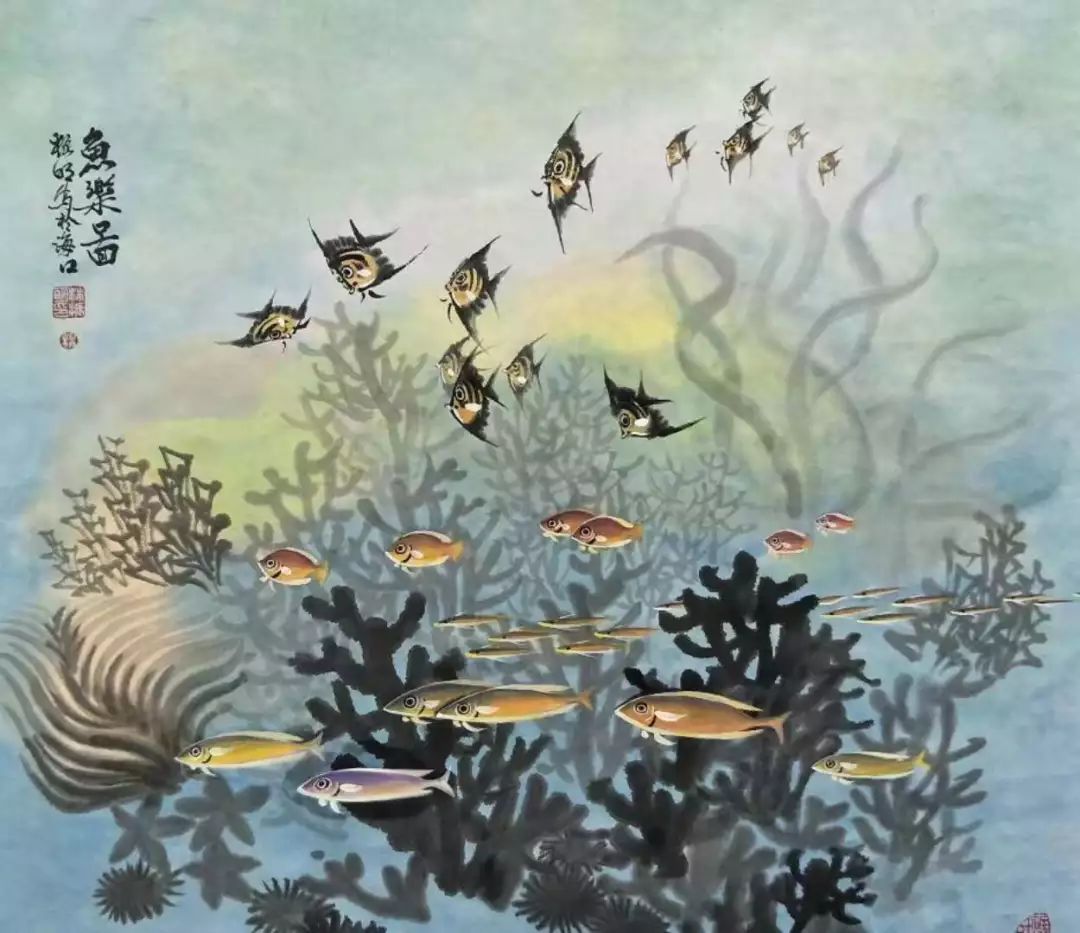 中国画海底世界彩墨画图片