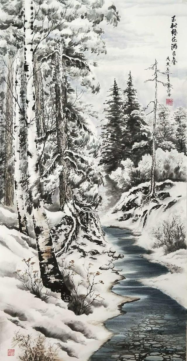 华人艺术家孟宪成特殊手法长白山国画作品鉴赏