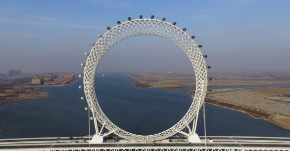 世界最大无轴式摩天轮渤海之眼在中国山东转一圈30分钟