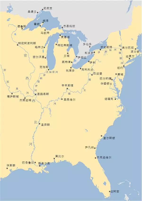伊利运河联通大西洋,五大湖和密西西比河流域的示意图1850年代的主要