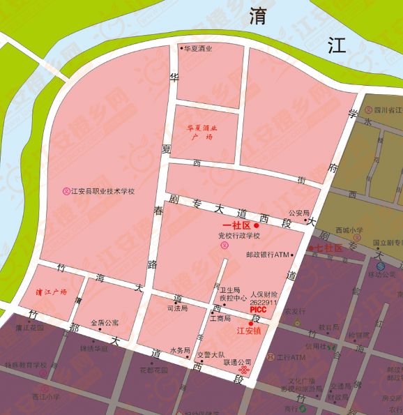 二社區:西至學府大道,東至(北正街,南正街),劇專大道中段以北至濱江路