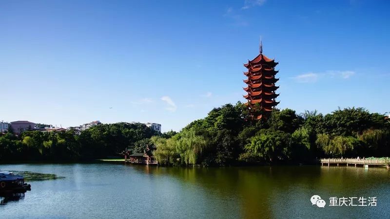 年碧津公園到了晚上會亮燈,是重慶夜景的一個亮點塔基海拔高度379米