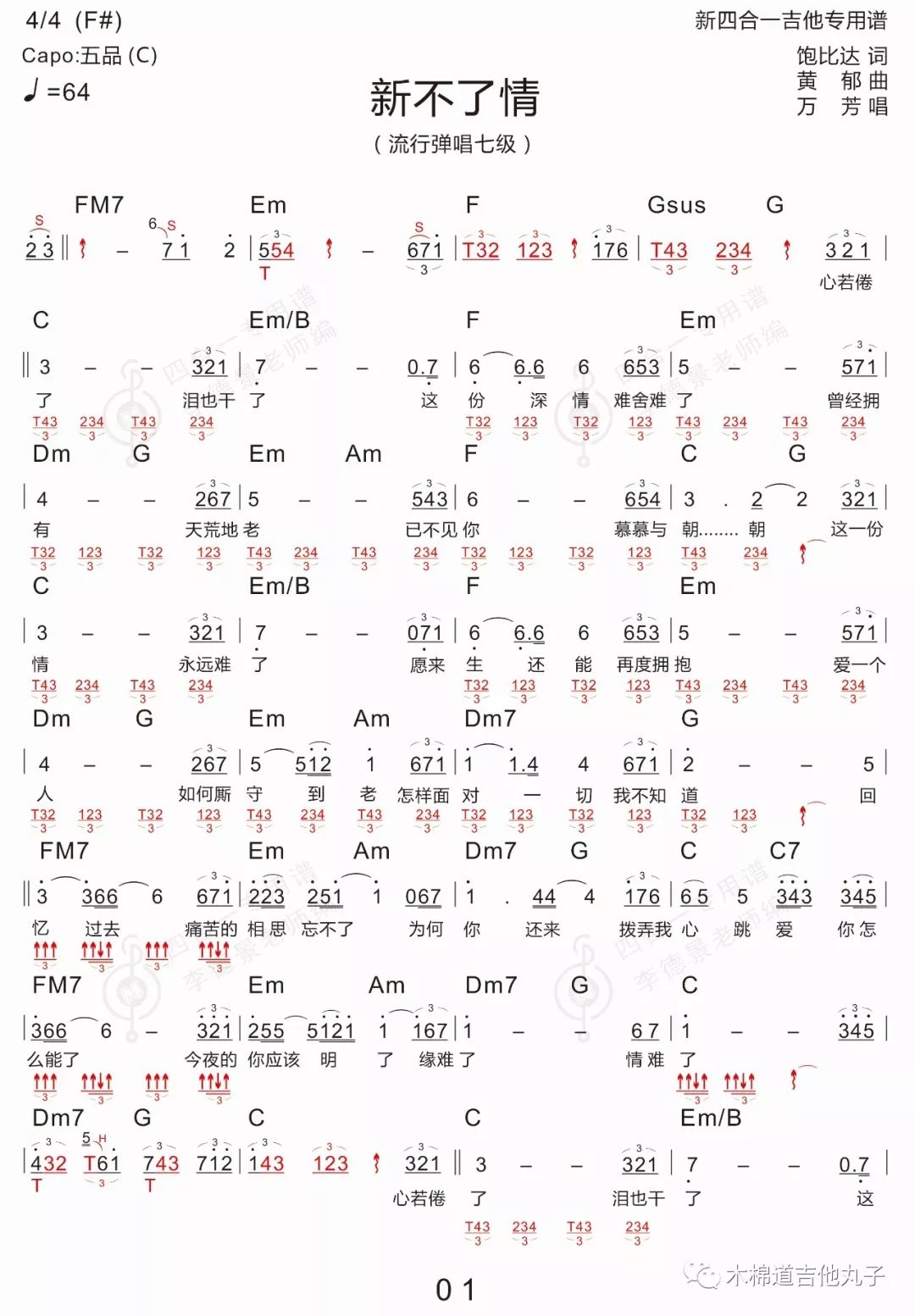 新不了情(弹唱)新四合一吉他谱