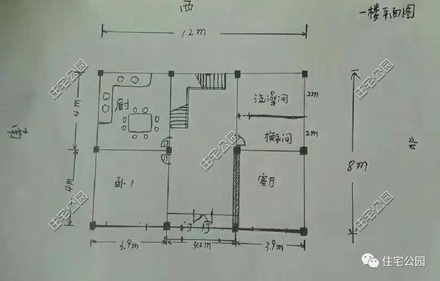 房子坐西向東,南側廚房餐廳一體式設計連接外面單獨的柴火房.