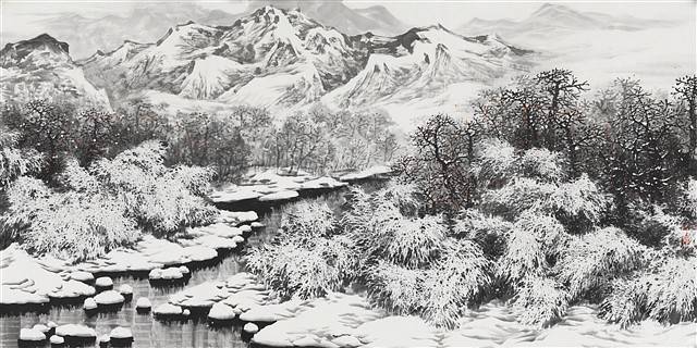 100幅山水雪景的画法(一生受益的国画教程)_冰雪