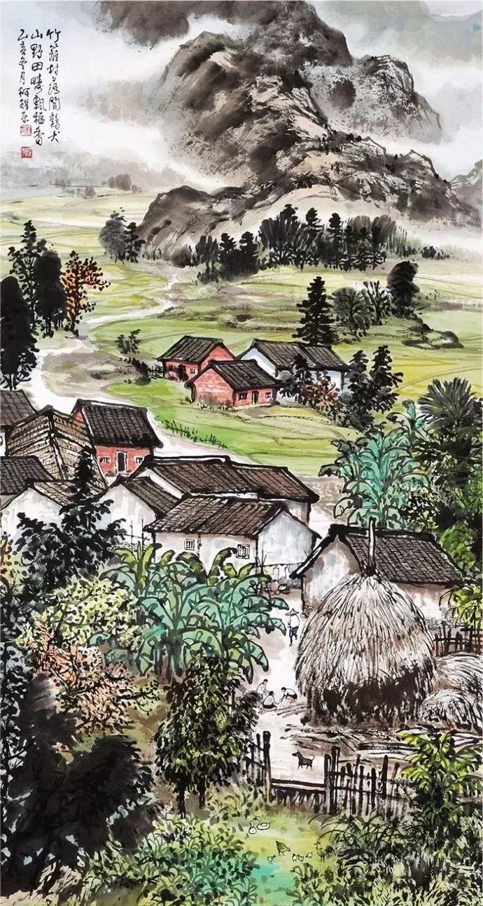 美丽的乡村绘画山水图片