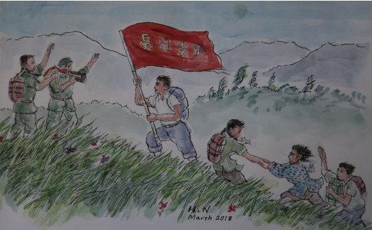 关于野外拉练的插画图片