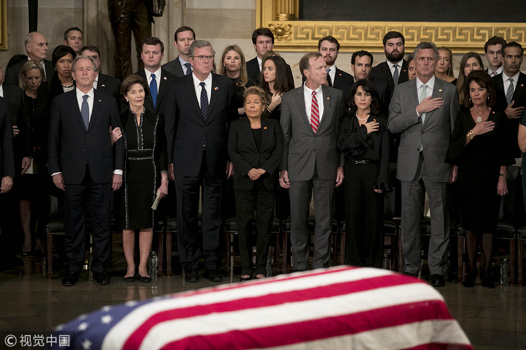 7/12美国国会政要,内阁成员,以及老布什的家人出席追悼仪式