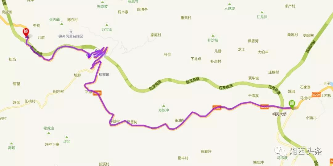 繞行線路:從吉首城區經矮寨往花垣方向或從花垣經矮寨往吉首方向的