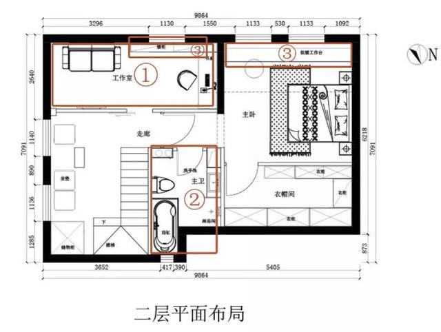 一層平面圖,主要有5處改動,一層是兒童房,會客,餐廚區.