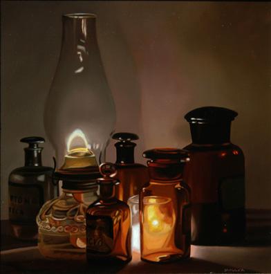 美国超写实画家steve smulka专画透明玻璃瓶油画作品赏析