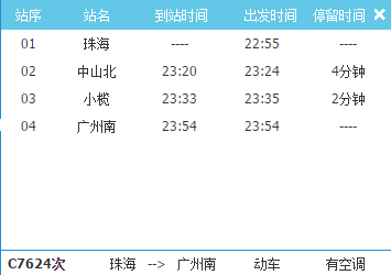 緊急通知廣珠城際列車時刻表經停站均有調整