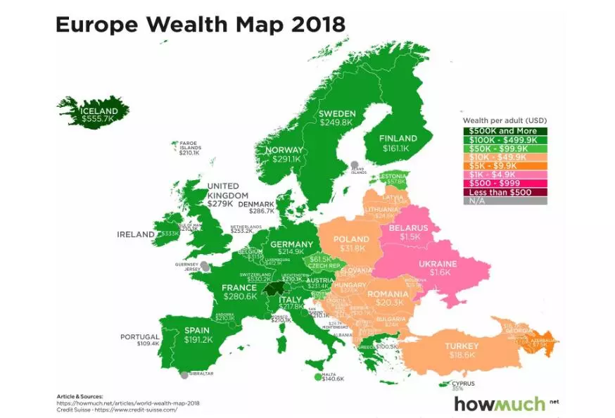 新版世界财富地图公布哪个国家最富有