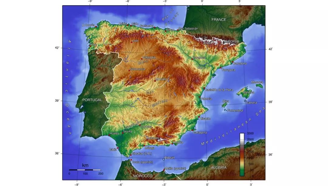 地势地形 西班牙地势以高原为主,间以山脉