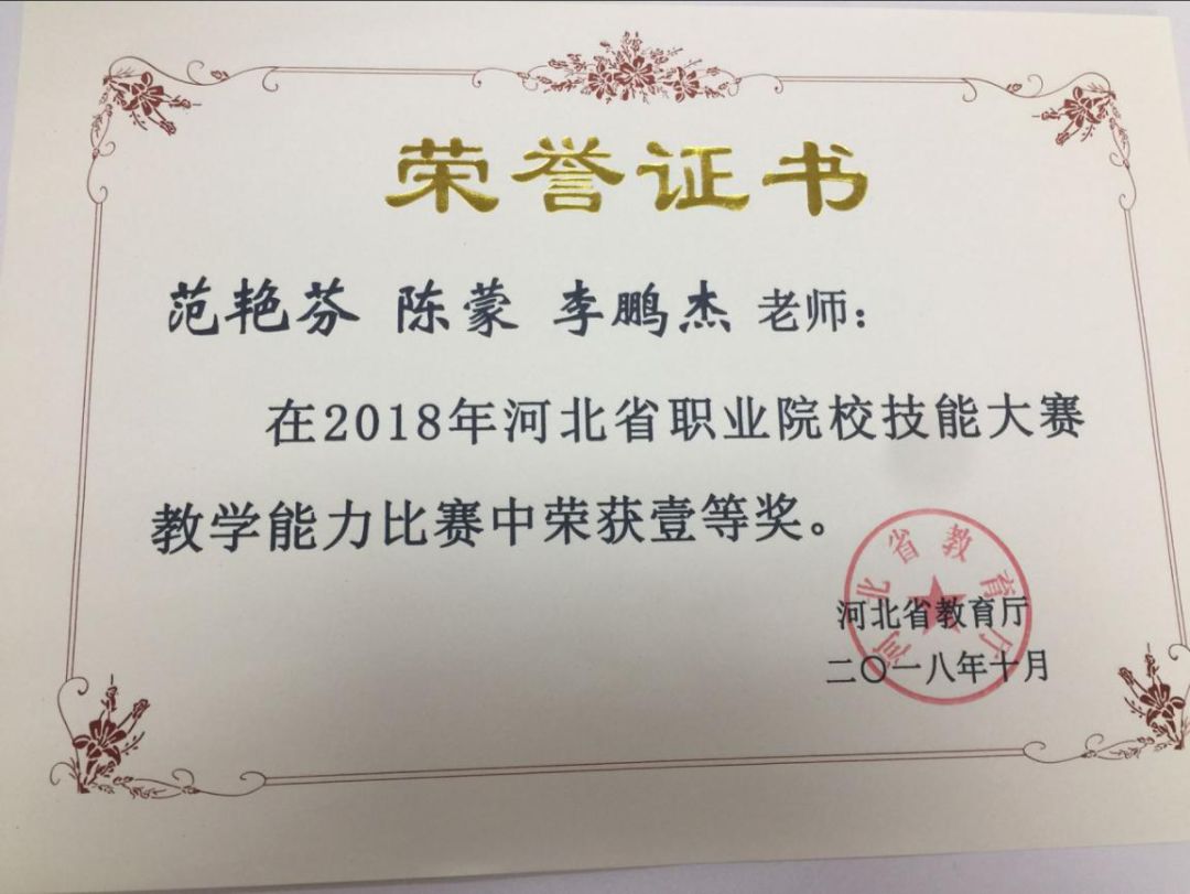 学院教师在2018年河北省职业院校技能大赛教学能力比赛中荣获一等奖