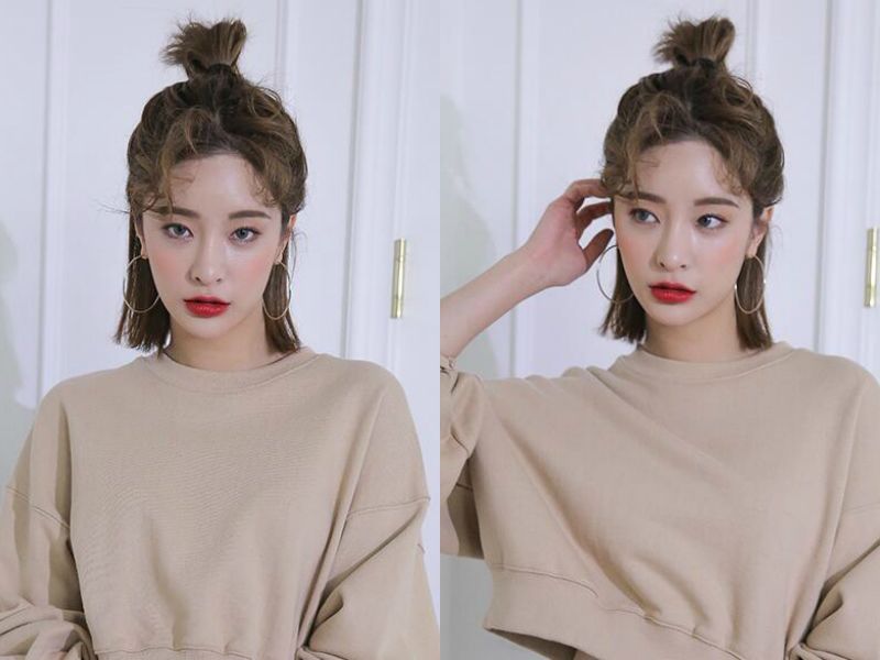 整个时尚界,甜美可爱的韩式短发半扎式丸子头是女生最爱的发型之一