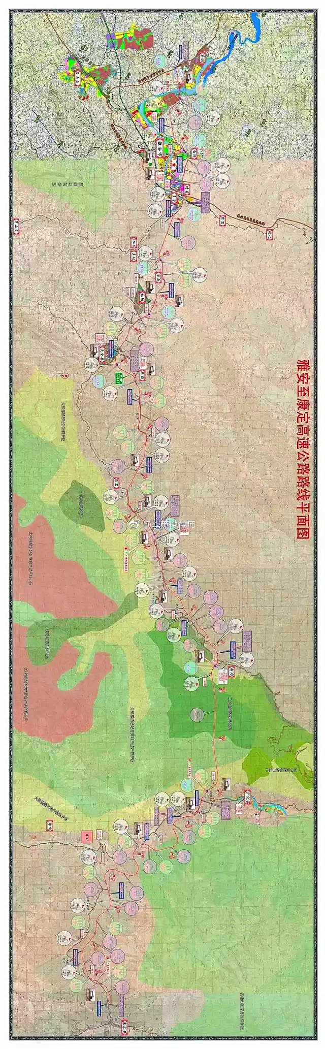 雅康高速路线平面图设置喇叭河新沟泸定和康定4个综合体