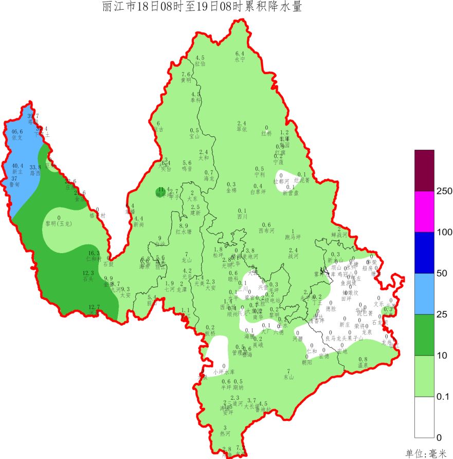 昨天到今晨,玉龙县西部降大雨(雪)