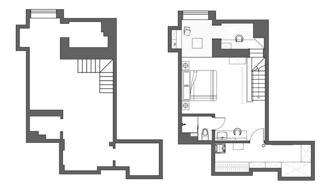 建築面積38平米的簡約風小戶型複式樓案例,作為一個複式樓單身公寓,在