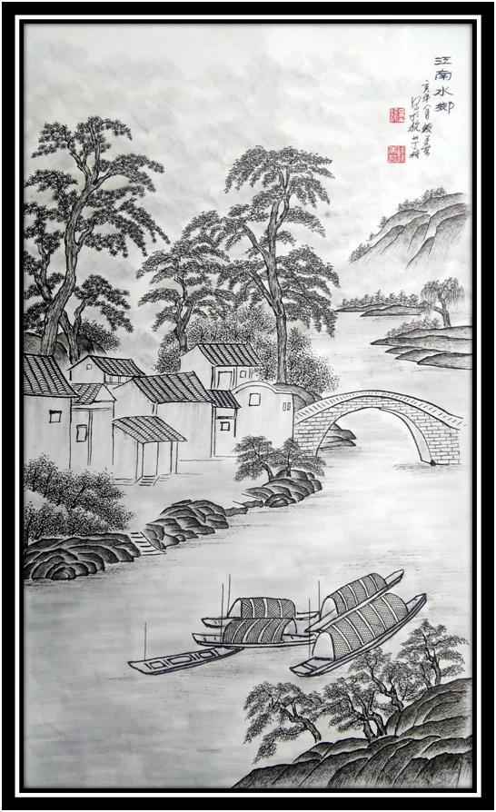 钢笔山水画