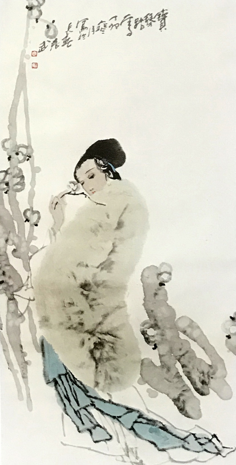 工笔人物 冯长江国画人物:东坡坐石 袁武国画作品:宝琴踏雪 陈振国