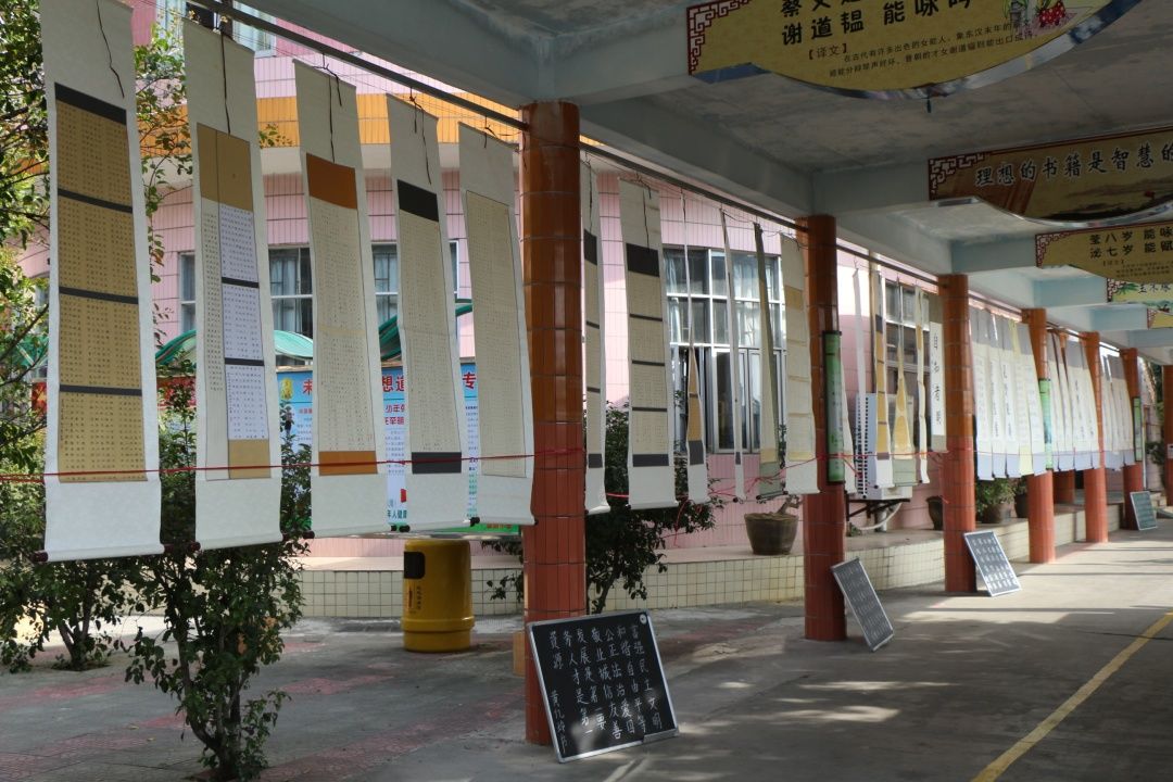 文化长廊生物园美丽鱼池,鱼儿畅游东莞市常平新朗小学是在常平镇委,镇