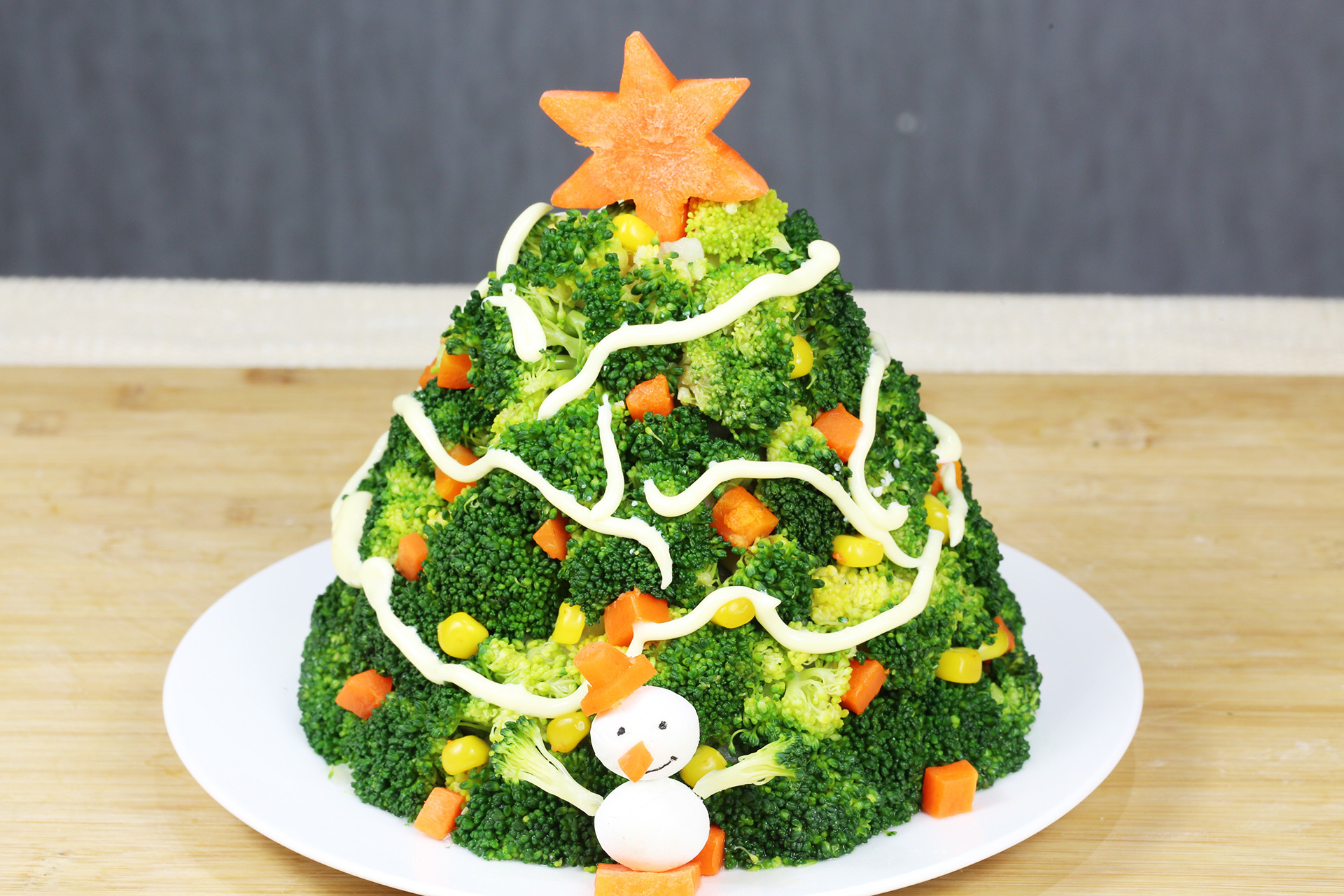 美食圣诞树西兰花再配上自制的小雪人漂亮又精致创意十足