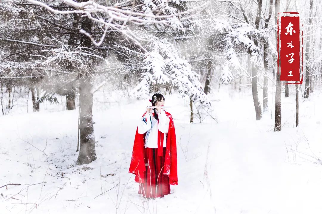 当汉服落入东林雪中|丹青雪满路,锦绣衣华章