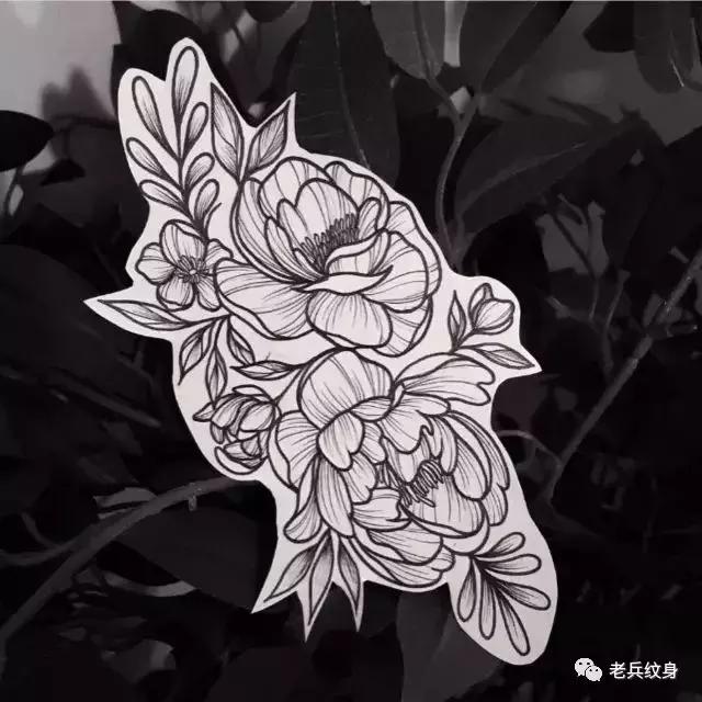 纹身素材素花手稿