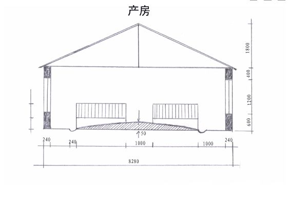 及待配母猪舍妊娠舍(单体栏)保育舍剖面图猪舍布局示意如下:猪舍设计