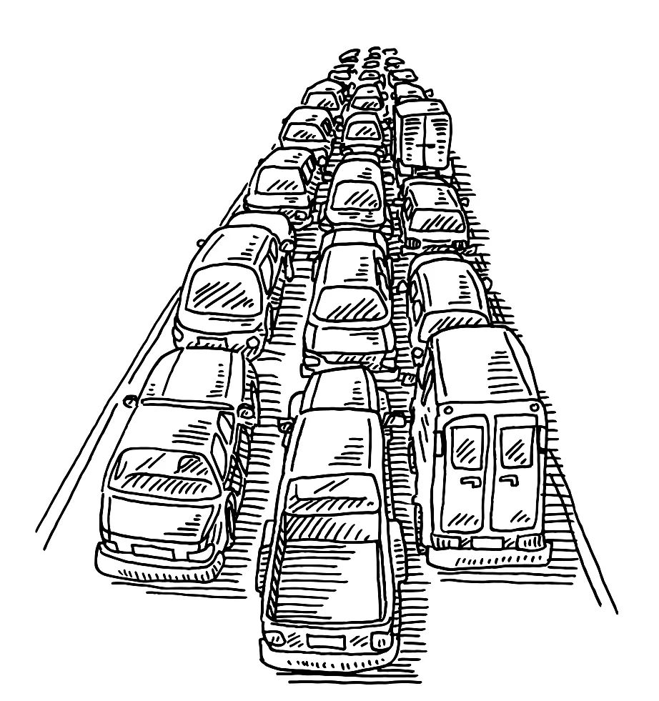 关于交通堵车的简笔画图片
