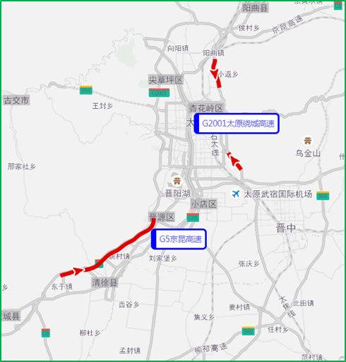 元旦期間太原市返程易擁堵緩行的高速有g2001太原繞城高速,g5糾昆