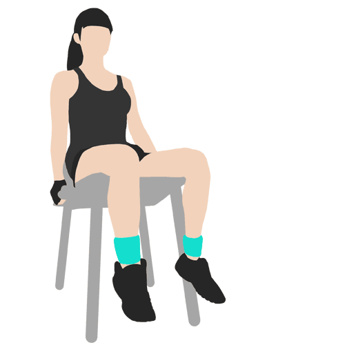 坐姿腿屈伸,双脚不需负重或绑沙袋;可增强股四头肌肌力,避免因其力量