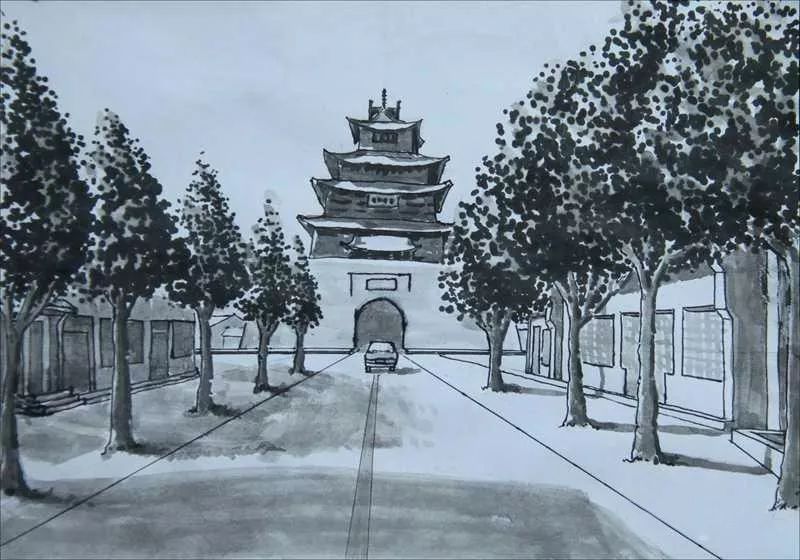 聊城古城素描图片