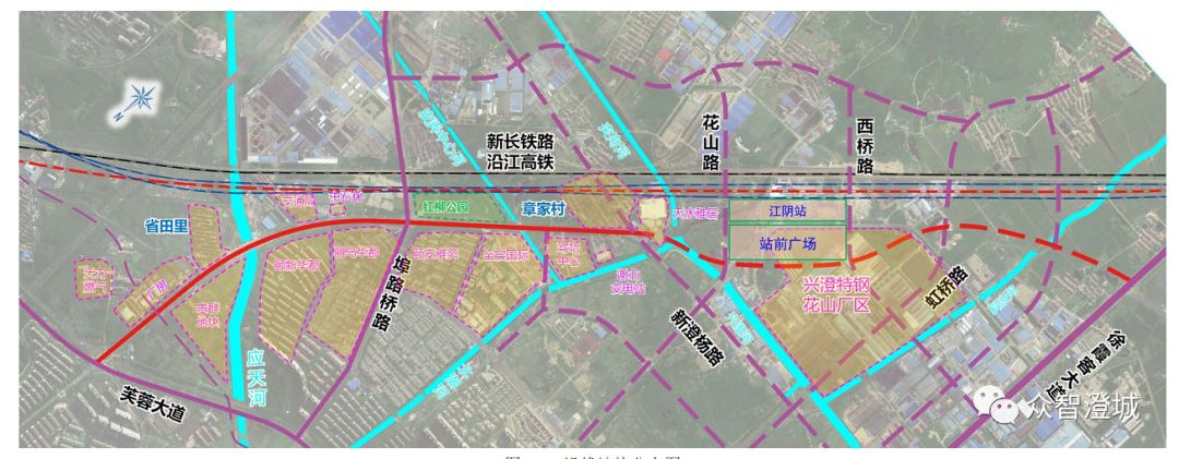 大橋南路快速化改造工程北起芙蓉大道,向西南方向,經規劃江陰高鐵站