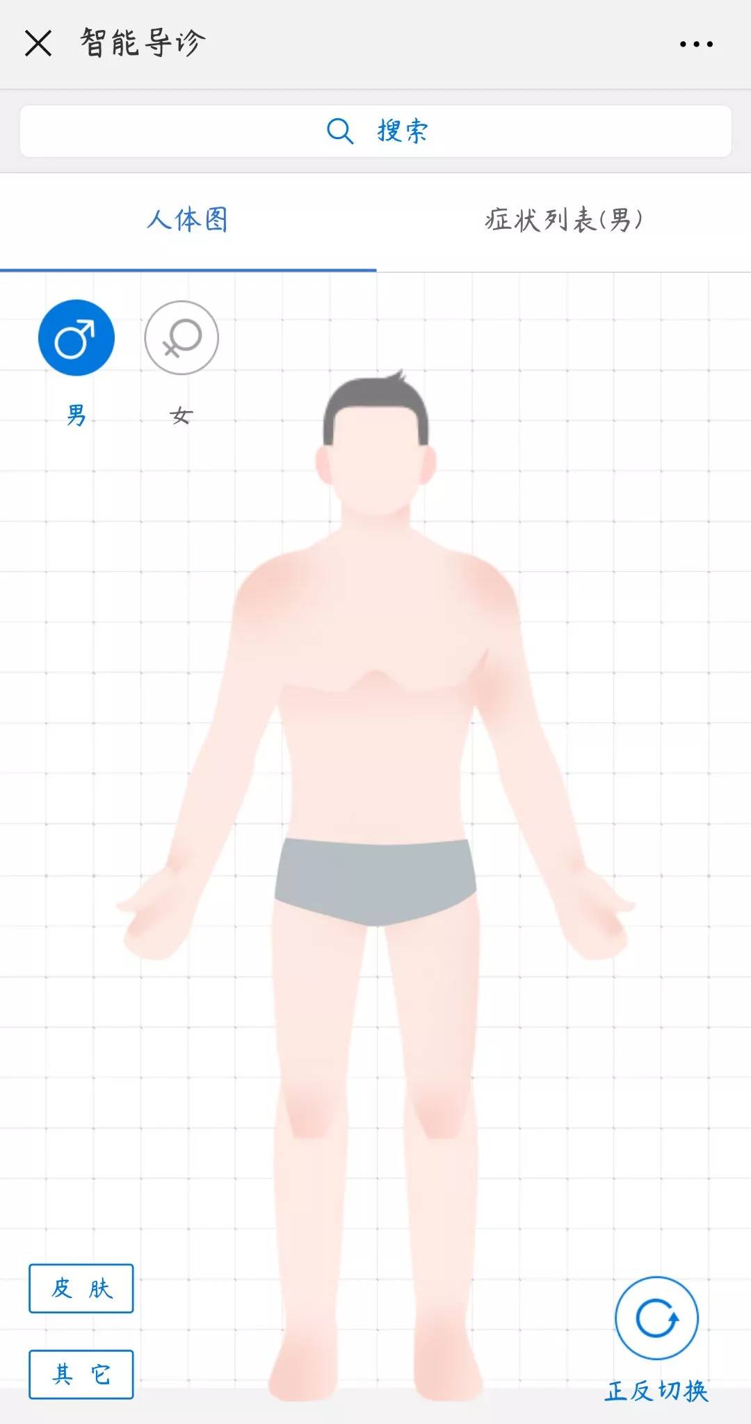 在这样的人形图上患者可以点击自己感觉不适的部位对照这个列表中的