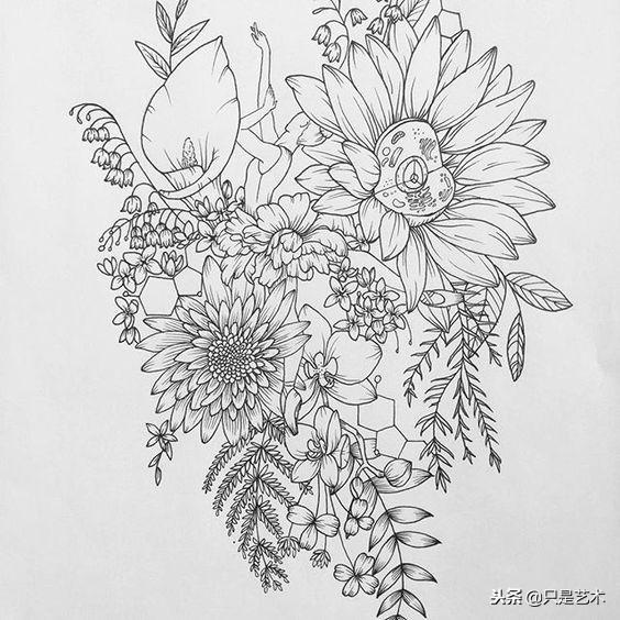 如此精美的線描花卉你確定不看一看