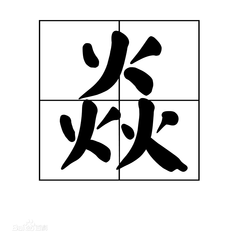 燚是中国汉字,由四个火字组成,读音为yì,部首为火,部外笔画为12,总