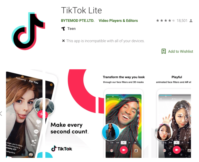 抖音悄然推出的TikTok Lite版应用下载量已突破1200万