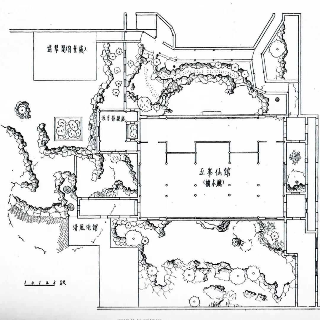 苏州留园五峰仙馆测绘图1956年《苏州园林》出版后,陈从周分别出版