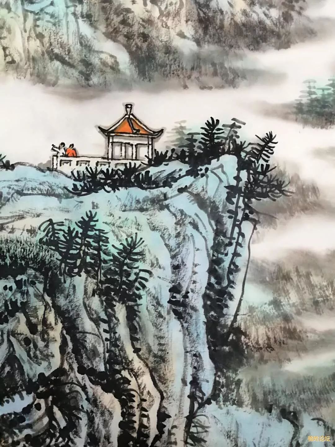 骆阳叶正在创作五台山普寿寺常居士订制的山水画作品局部图欣赏