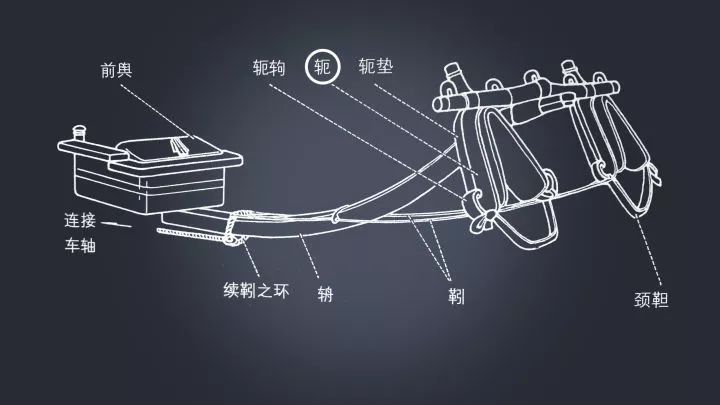 所谓的轭靷式系驾法,指的是车辆通过"轭"和"靷"等构件和牲畜连为一体