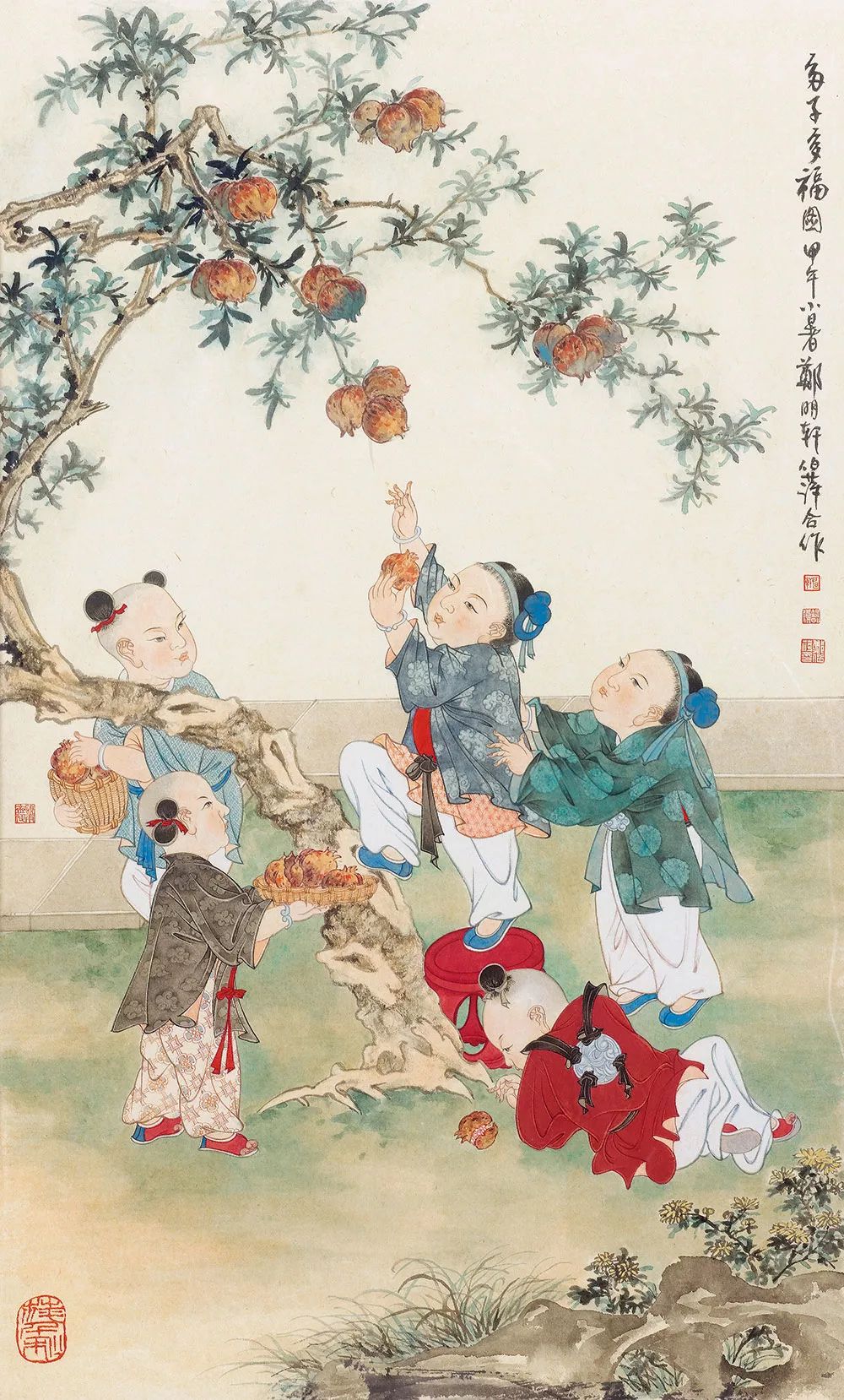 3. 鄭伯萍,鄭明軒合作作品 多子多福圖89.3*53.6cm4.