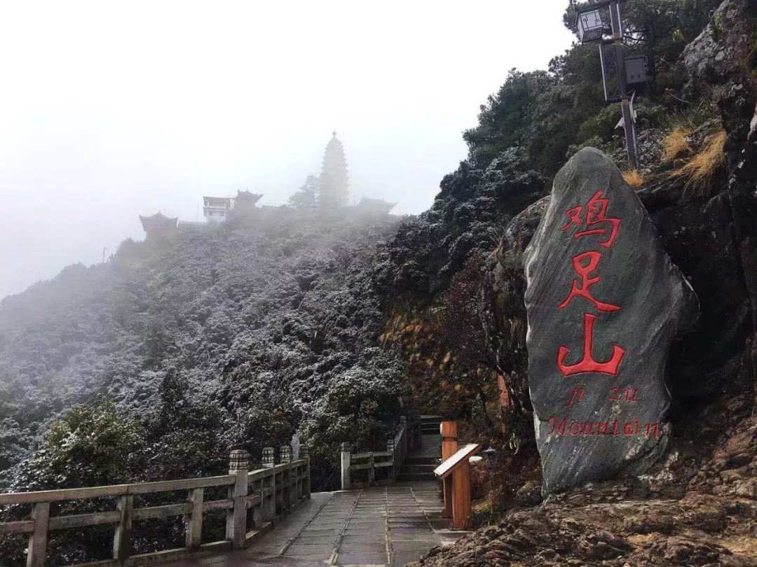 祥云挺住,鸡足山冷得下雪了!_山顶