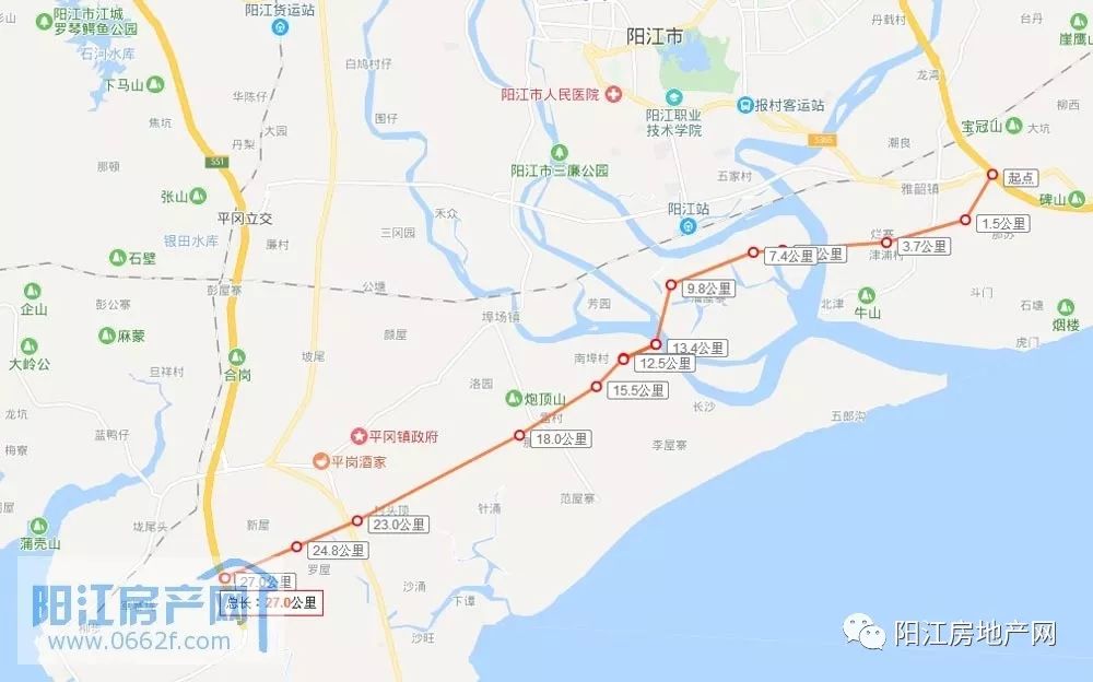 西部沿海高速公路阳江南联络线大致走向,看看有经过你村无?