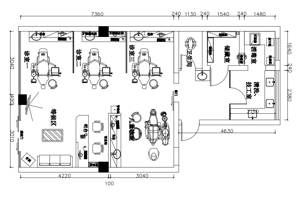 70平米口腔诊所平面图图片